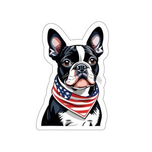 Sticker patriotique Boston Terrier, autocollant chien, cadeau pour amateur de Boston Terrier, décor 4 juillet, esthétique américaine, autocollant amateur de Boston