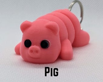 Pig Flexi Fidget Key Chain, Sensory Toy, 3D Printed Gift, Keychain Accessory, Pig Gift, Pig Decor, Gift for Pig Lover, 3D Keychain, 3D Pig