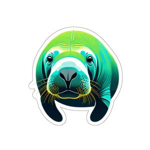 Pegatina troquelada de manatí azul y verde, pegatina de manatí, regalo para amantes de los manatíes, pegatina de manatí para regalo, regalo para amantes de los manatíes, regalo para amantes de las vacas marinas