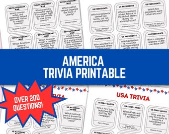 USA Trivia Game | America 250th Trivia Printable | Family Game | Educational Game | Trivia Cards | Digital Download