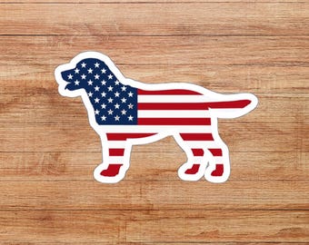 American Flag Labrador Retriever Die-Cut Sticker, Patriotic Dog Sticker, Lab Dog Silhouette Gift, Dog Sticker, Water Bottle Decal