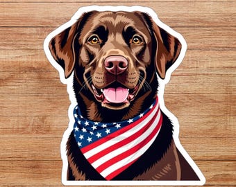 Patriotic Chocolate Labrador Retriever Sticker, Dog Sticker, Gift for Dog Lover, America Gift, Chocolate Lab Decal, 4th of July Theme