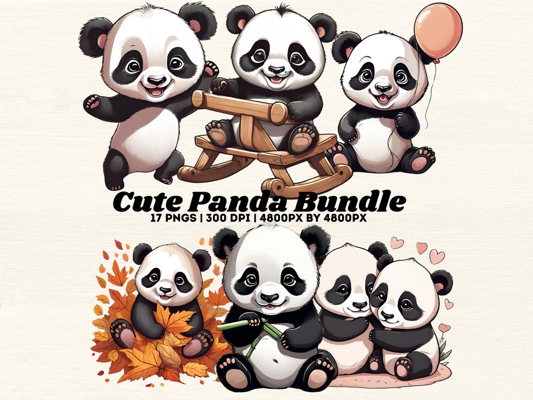 Cute Baby Panda Clipart Bundle Hand-drawn Panda Designs Adorable Panda ...