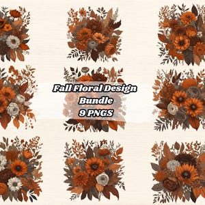 Pacote de PNG Floral de Outono | Desenhos de Flores de Outono | Ramos Rústicos | Png Sazonal Quente | PNG de Flor Marrom Escuro e Laranja | Cartão de Convite