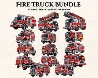 Fire Truck PNG Bundle | Vintage & Modern Fire Trucks | High-Quality Fire Trucks | Firefighter Clipart | Instant Download