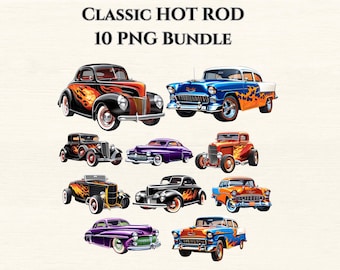 Classic Hot Rod Png Bundle |  Vintage Muscle Cars PNG Bundle | Retro Car Png | Classic car sublimation | Car Lover Design