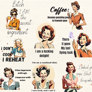 Retro Frauen sarkastische Zitate PNG Bündel | Lustige Vintage Designs | Retro Frauen Bündel | Sarkastische Retro Hausfrau | Sarkastische Frauen Zitate