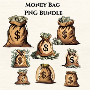 Pacchetto PNG di sacchi di soldi / Clipart di sacchi di soldi / Clipart del simbolo del dollaro / Disegni PNG di uno stile di vita di lusso / Illustrazione di ricchezza