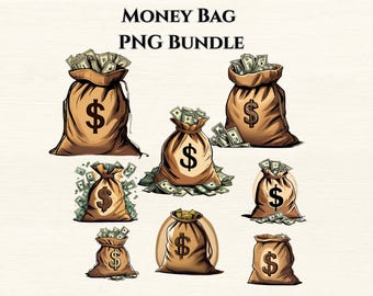 Paquete de bolsas de dinero PNG / Clipart de bolsas de dinero / Clipart de signo de dólar / Diseños de estilo de vida de lujo PNG / Ilustración de riqueza