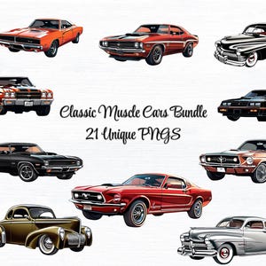 Vintage Muscle Cars PNG Bundle | Classic Vehicles Clipart Bundle | Classic Car Sublimation | Vintage Muscle Cars | Muscle Car Sublimation