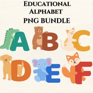 Educational animal Alphabet PNG Bundle | Cute Printable Alphabet |  ABC Animal Letters | Animal Font Png | Fun Learning Alphabet