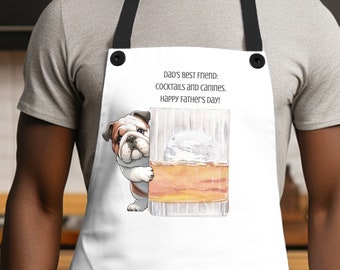 Funny BBQ Apron for Dad: Dog and Cocktail Design, Kitchen Accessory, funny apron for Father-In-Law, Step dad or grandpa.