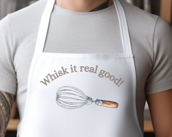 Grembiule da cucina stravagante: grafica "Whisk It Good", regalo per chef
