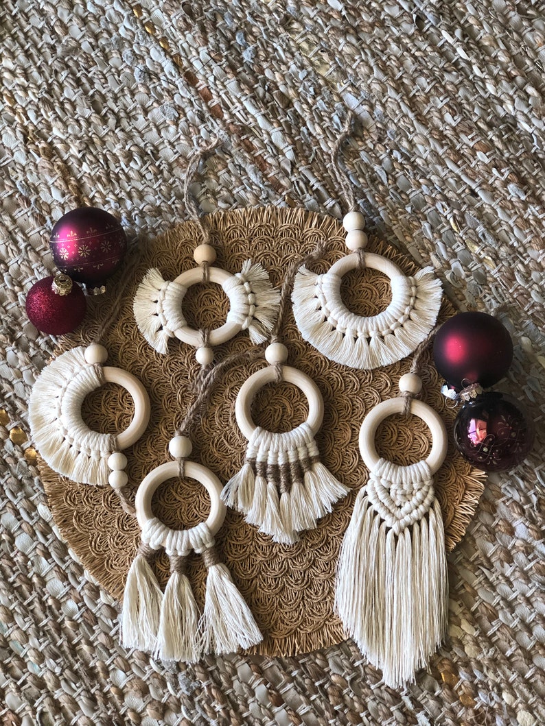 Macrame Christmas Ornaments Set of 6 Christmas Ornaments Christmas Decor Macrame Ornaments Boho Decor Christmas Gift Home Decor image 2