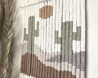 Makrama z kaktusem | Gobelin w stylu boho w stylu pustynnym | Sztuka ścienna w stylu południowo-zachodnim | Prezent na parapetówkę
