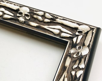 SKULL & CROSSBONE, Premium Custom Wood Picture Frame, Silver/Black, Professionally Hand Made to Order in Any Size