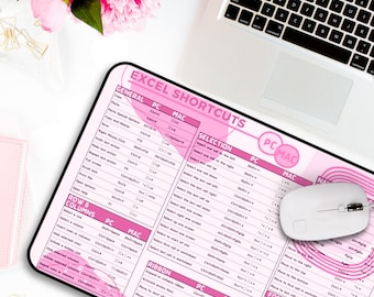 Excel Shortcuts Pink Desk Mat for Dorm Office Desk Pad Mouse Pad Deskpad Accountant Student Software Engineer Project Manager Cute Desk Mat