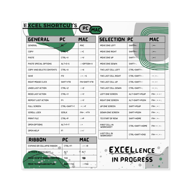 Excell File Stickers Excel Shortcuts Sticker Excel Gift for Student Office Sticker ...