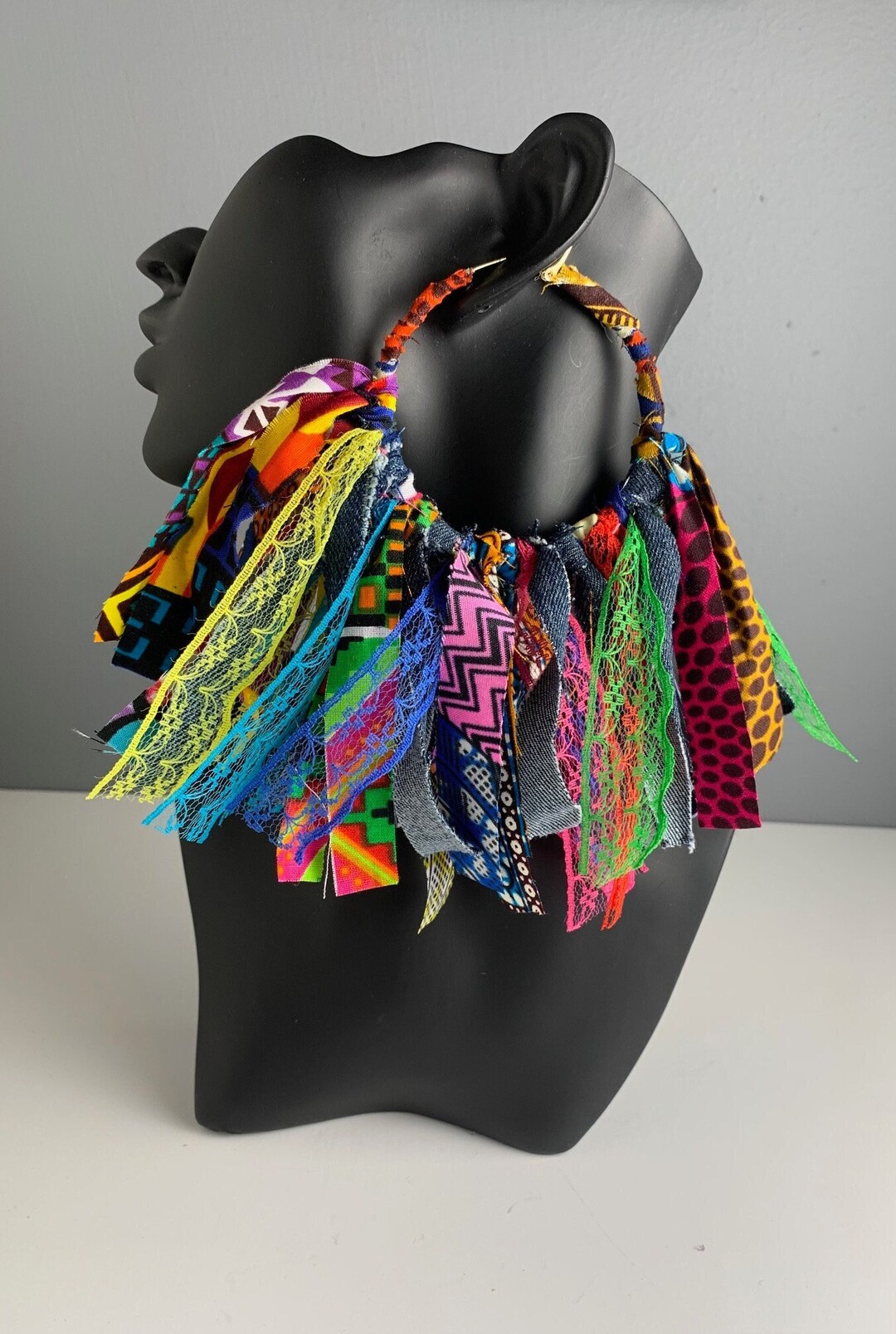 The Colorful Lace and All Hoop Earrings, African Fabric Hoop Earrings