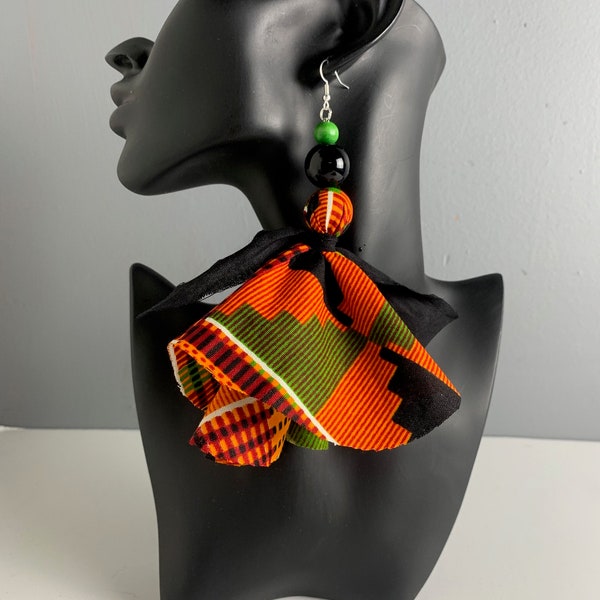 Kente African Print Cloth Earrings, African Print Earrings, Fabric Earrings, Tassel Earrings