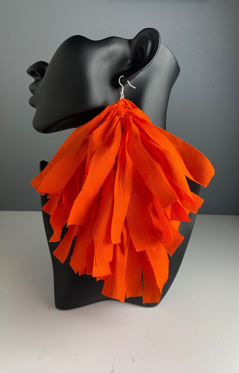 Orange Fringe Frayed Tassel Earrings Boho Earrings Hippie Etsy