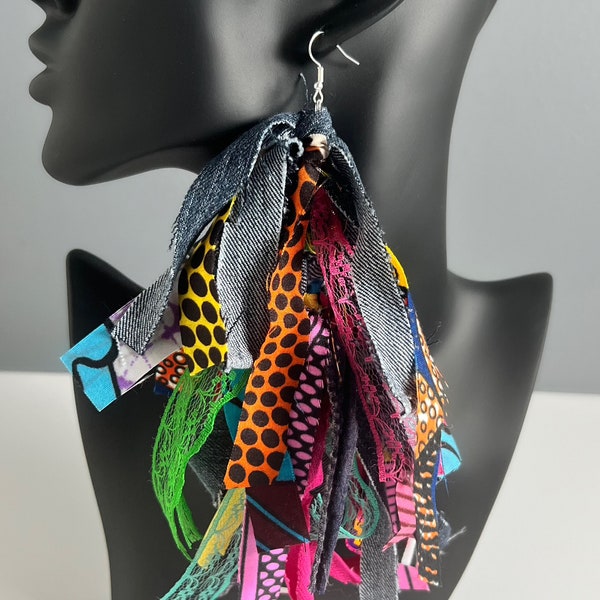 Colorful Fabric Earrings, Tassel Earrings, Dangle Earrings, Cloth Earrings