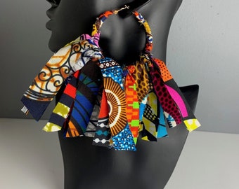 African fabric hoop earrings, Ankara statement earrings, Colorful earrings