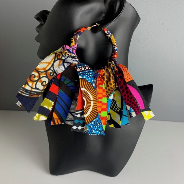 African fabric hoop earrings, Ankara statement earrings, Colorful earrings