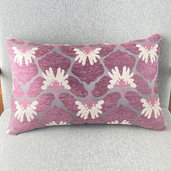 Plum Chenille Throw Pillow Cover 13 x 20 Ginko Leaf Pattern Lumbar Decorative Pillow with Duck Down and Feather Fill