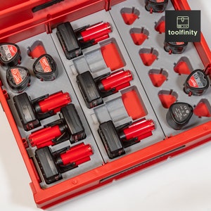 Milwaukee PACKOUT 3-Drawer Tool Box M12 Battery Holder Rack Tray Insert Storage