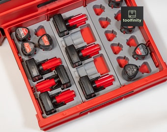 Milwaukee PACKOUT 3-Drawer Tool Box M12 Battery Holder Rack Tray Insert Storage