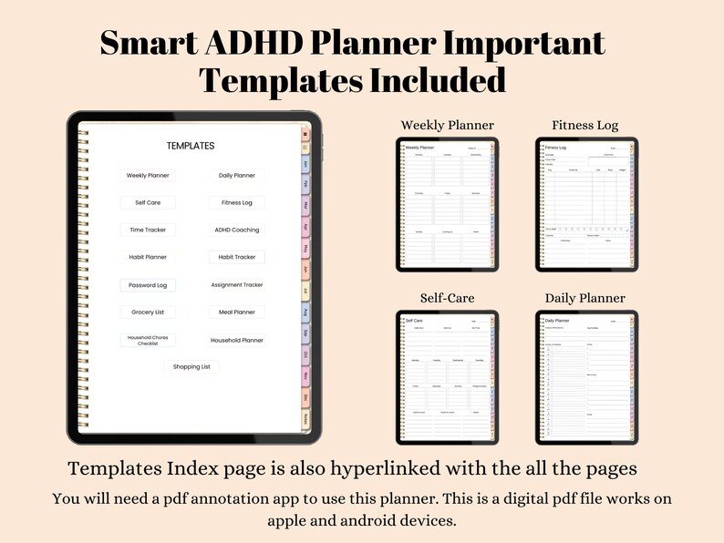 Undated Digital ADHD Planner Template Goodnotes, Adhd Workbook