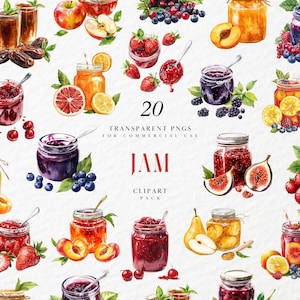 Clipart di marmellata di frutta ad acquerello, Clipart di marmellata di bacche della nonna, Clipart di marmellate dolci fatte in casa, formato PNG di download immediato per uso commerciale