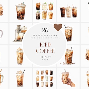 Imágenes prediseñadas de café helado de acuarela, imágenes prediseñadas de café helado de leche cremosa, imágenes prediseñadas de café helado dulce, formato PNG de descarga instantánea para uso comercial