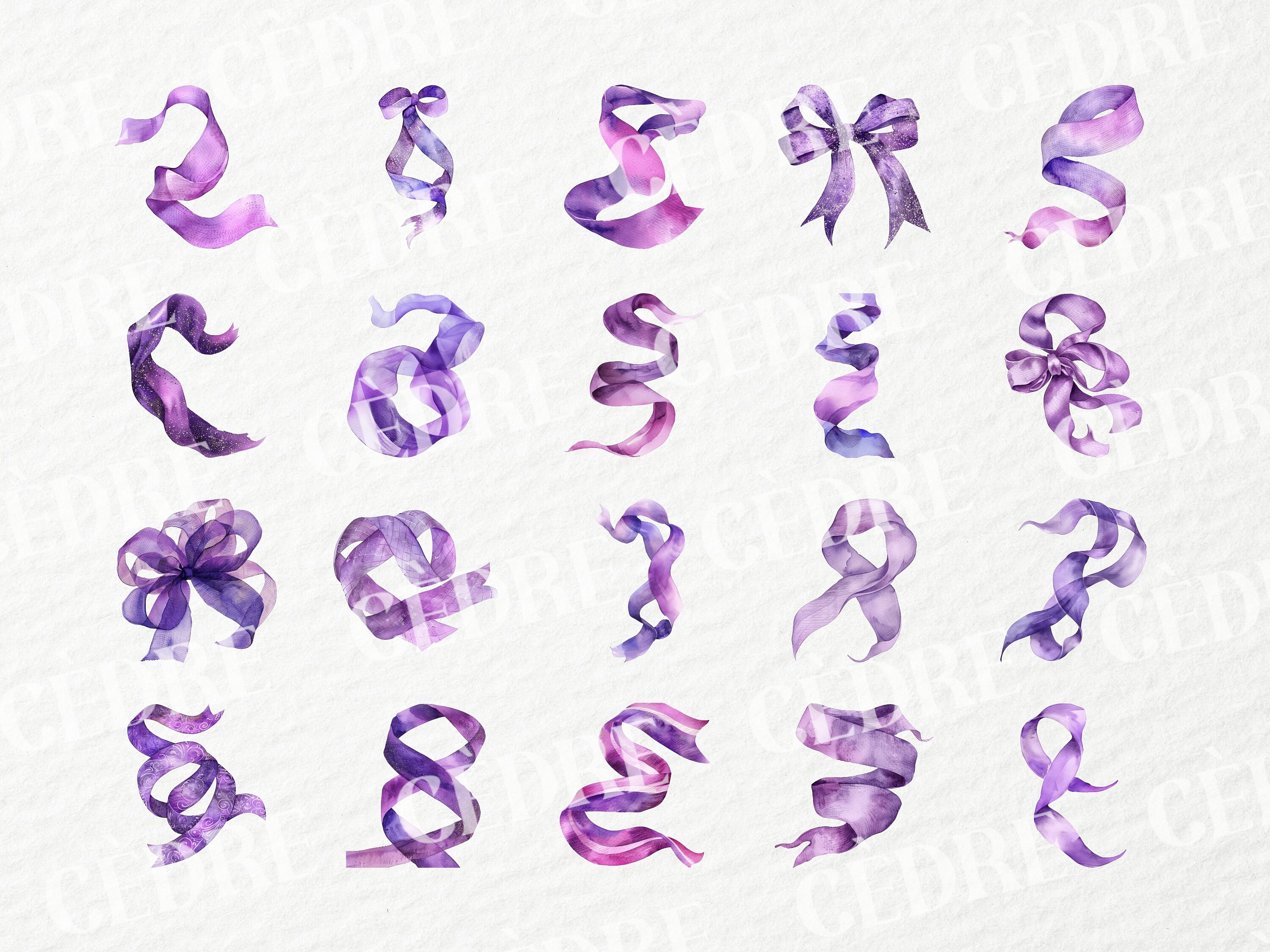 Watercolor Purple Ribbon Clipart, Purple Ribbons Clipart, Decorative ...