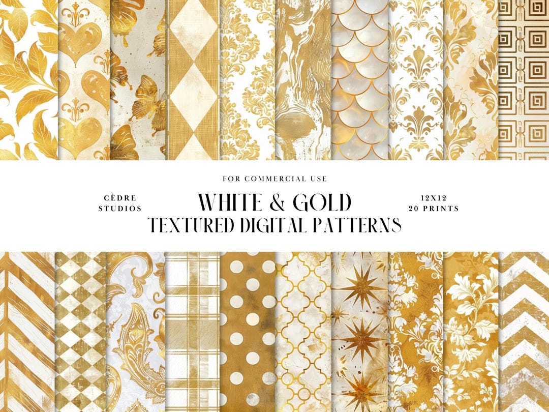 White and Gold Digital Patterns, Golden Patterned Digital Papers ...
