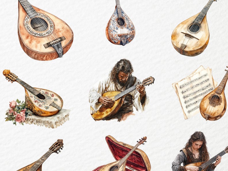 Watercolor Lute Clipart, Plucked String Instruments, Classical Music ...