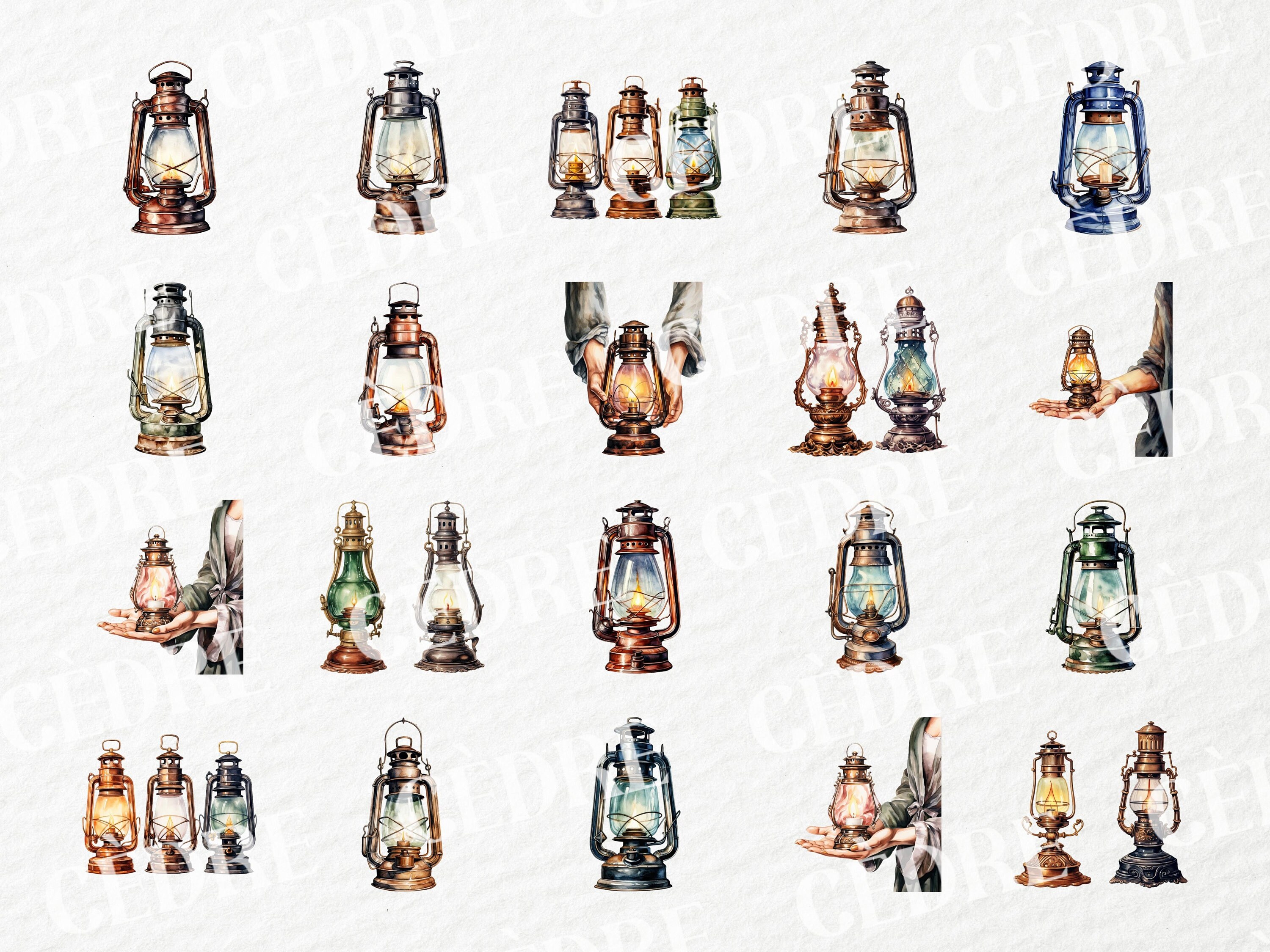 Watercolor Oil Lamp Clipart, Antique Oil Lamps Clipart, Vintage