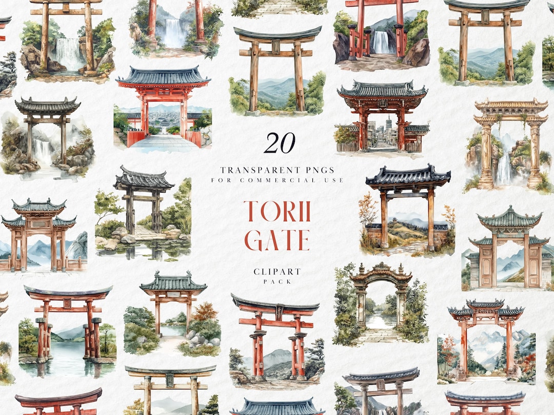 Watercolor Torii Gate Clipart, Japanese Shinto Shrine, Mount Fuji Scene ...