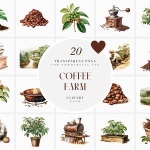 Aquarel koffieboerderij clipart, koffiebonen landbouw, koffieplant, gemalen koffie, verse hele bonen, transparante png, commercieel gebruik