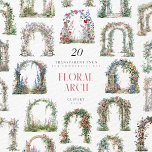 Arco floral al aire libre con acuarela, imágenes prediseñadas, arcos de jardín, hermosa escena de arco, elemento para hacer tarjetas, gráfico PNG transparente, uso comercial