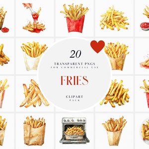 Aquarel frietjes clipart, fastfoodketen, restaurant, voedselcombinatie, ongezond gefrituurd voedsel, transparante png-afbeelding, commercieel gebruik