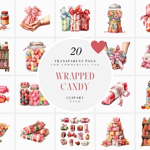 Clipart de doces embrulhados em aquarela, clipart de doces embrulhados, doces em invólucro, clipart de doces pastel rosa transparente PNG uso comercial