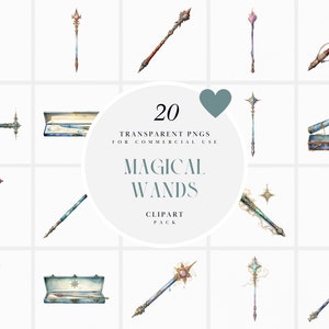Aquarelle baguette magique Clipart, Clipart personnel de la sorcière magique, fée des cliparts, baguettes magiques fantastiques des cliparts, Format PNG pour un usage Commercial