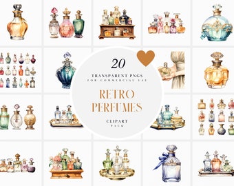 Acuarela Retro Perfume Botellas Clipart, Retro Perfume Botella Clipart, Victorian Perfume Clipart, Archivos PNG transparentes para uso comercial