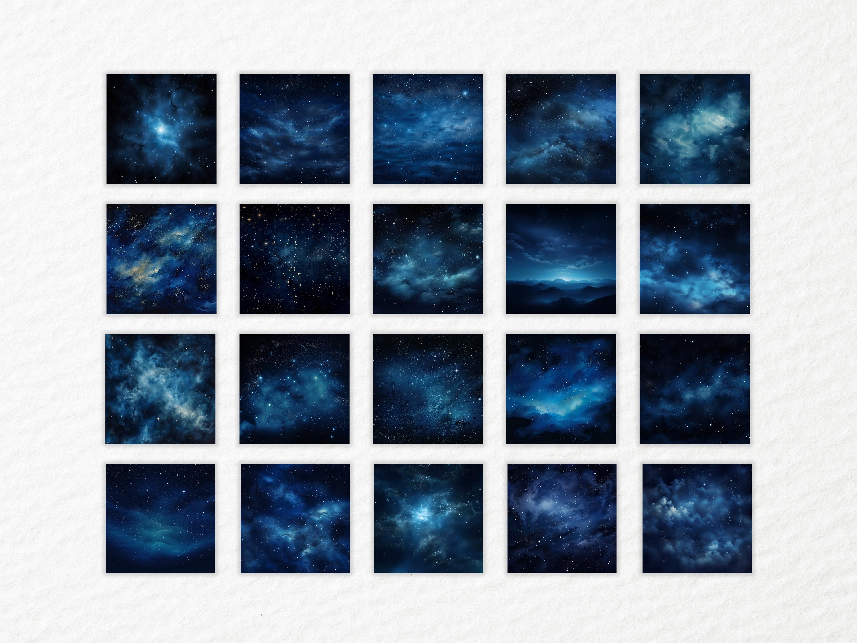 Starry Night Sky Digital Papers, Dark Starry Night Digital Patterns ...