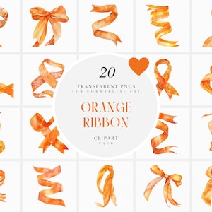 Aquarell Orange Ribbon Clipart, Orange Bänder Clipart, Dekorative Elemente, Kartenherstellung, Girlande, Transparente PNG Grafik, kommerzielle Nutzung