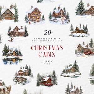 Akwarela świąteczna chata Clipart, Przytulne domki z bali Clipart Xmas Wood Cottage, Świąteczny sezon zimowych świąt, Przezroczysty PNG do użytku komercyjnego
