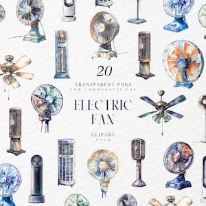 Watercolor Electric Fan Clipart, Electric Fans Present Clipart,  Standing Spinning Electric Fan Clipart, Transparent PNG Art, Commercial Use
