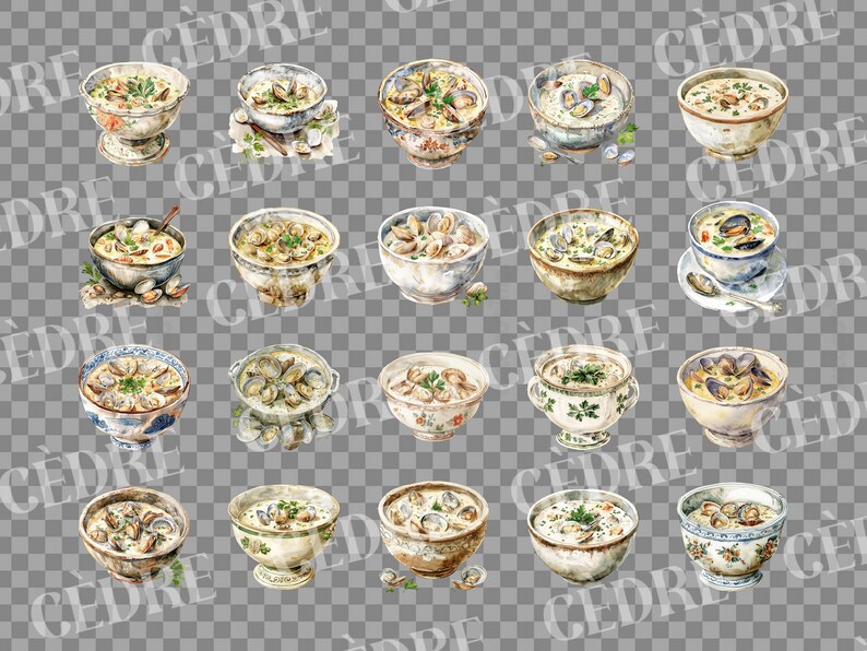Watercolor Clam Chowder Soup Clipart, Cozy Clam Chowder Clipart ...